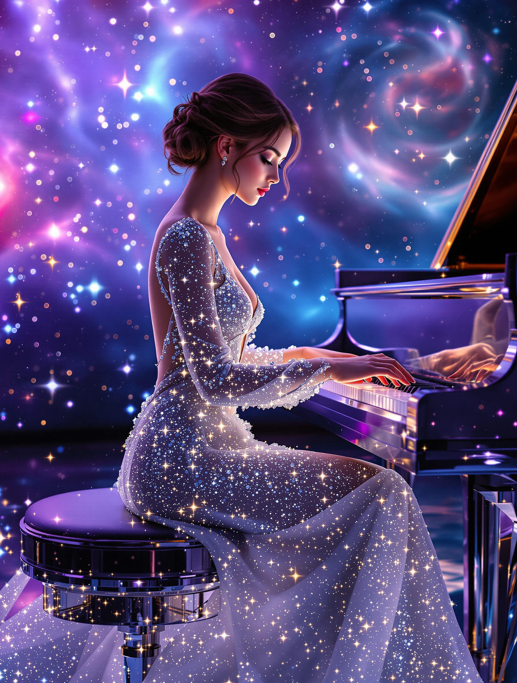 صورة مولدة بالذكاء الاصطناعي: FLUX prompt: A breathtaking cosmic fantasy scene featuring a be... (نموذج FLUX - صور شخصية)