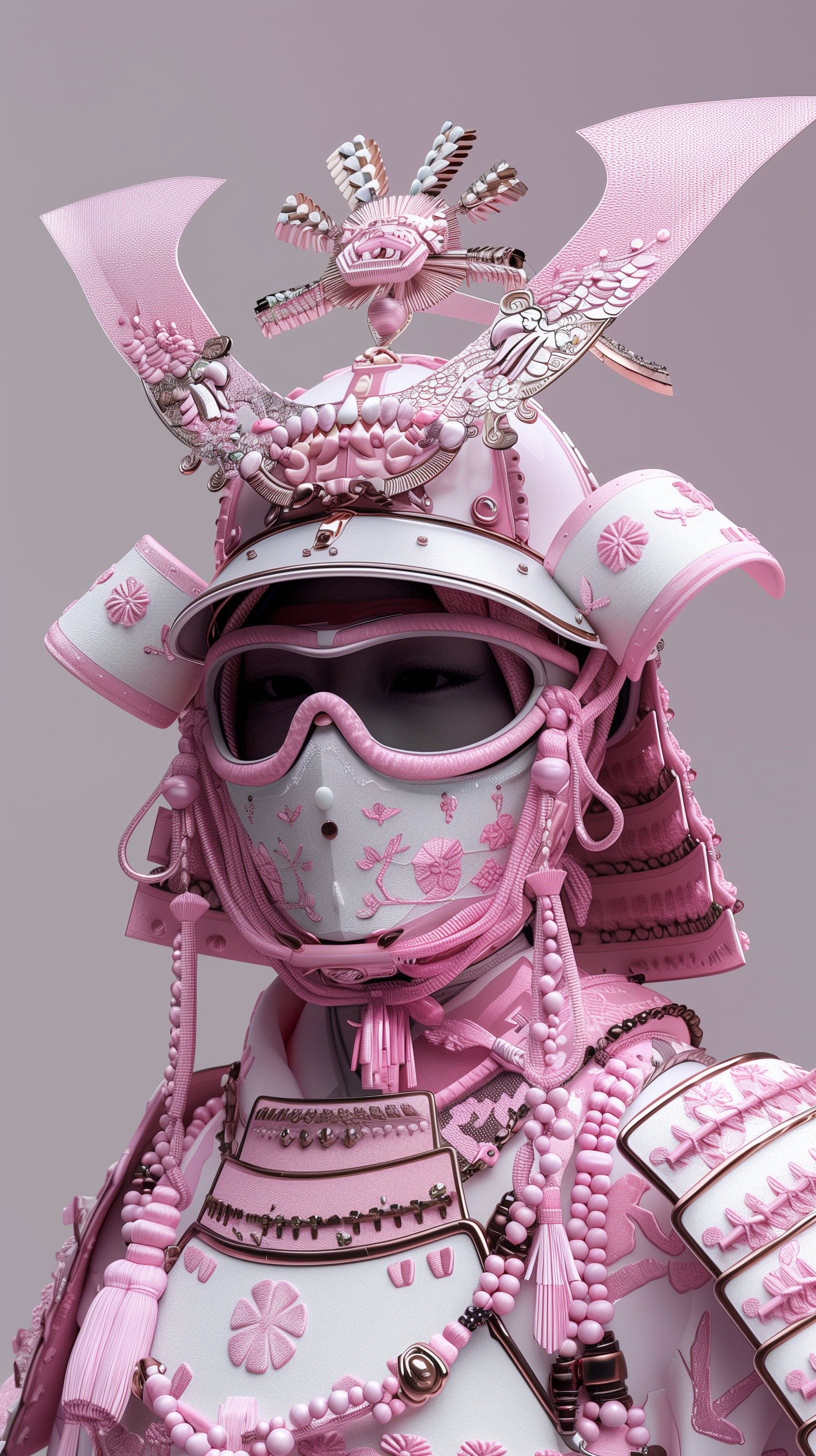 AI generated: Midjourney prompt: 3d render, a women wearing pink samurai armours, c... (Midjourney - Portraits)