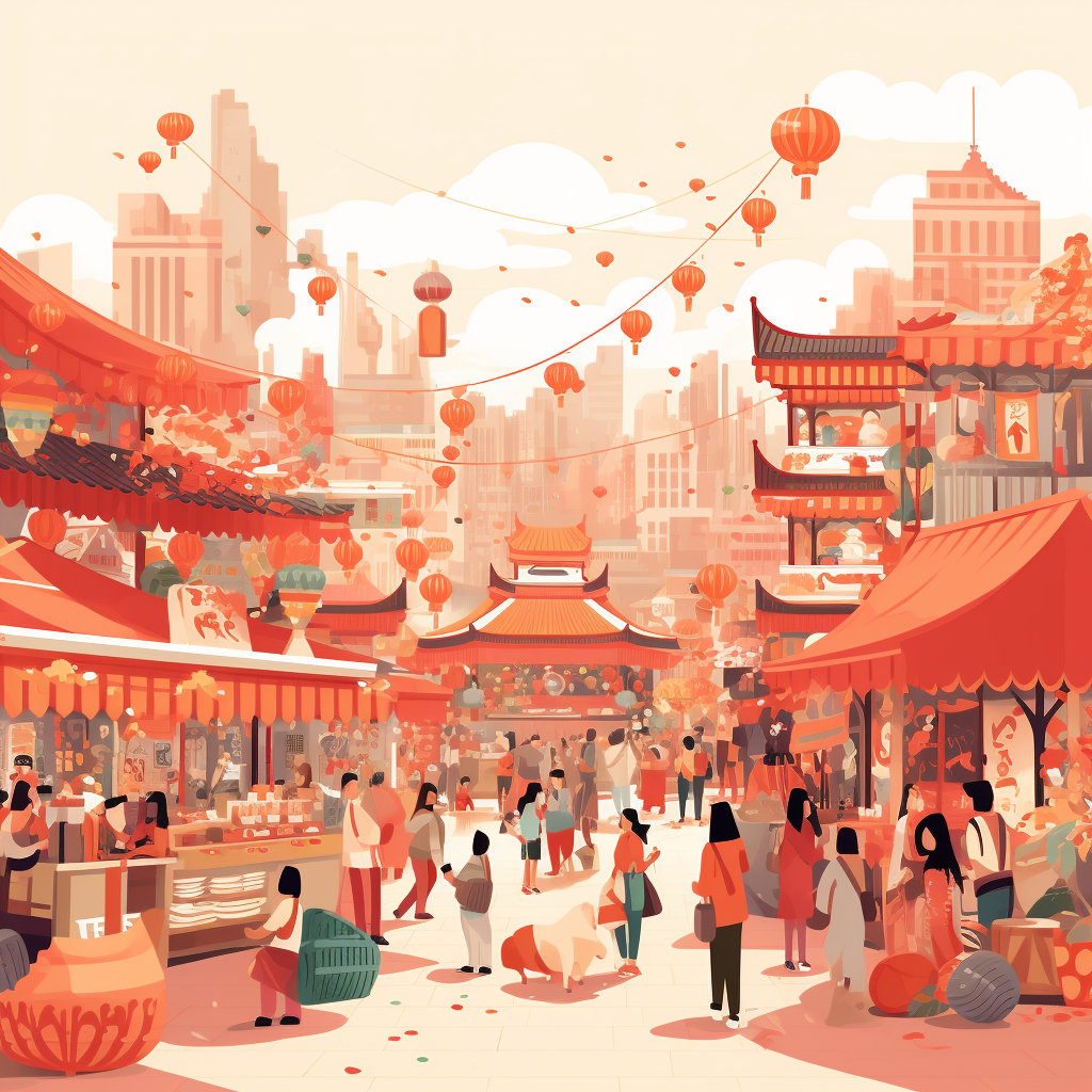صورة مولدة بالذكاء الاصطناعي: Midjourney prompt: A vibrant illustration of a bustling market, boho ... (نموذج Midjourney - صور شخصية)