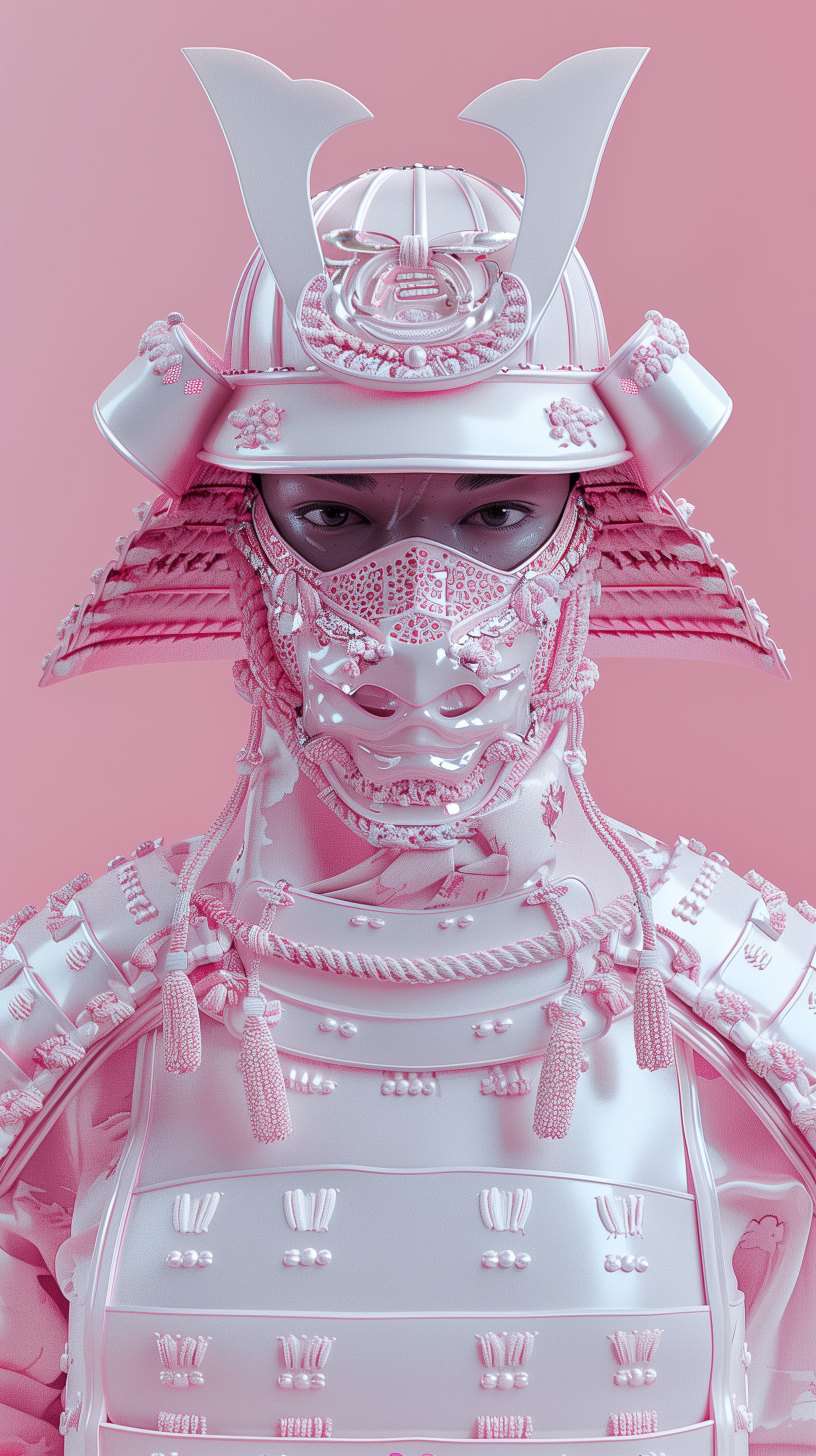 AI generated: Midjourney prompt: 3d render, a women wearing pink samurai armours, c... (Midjourney - Portraits)
