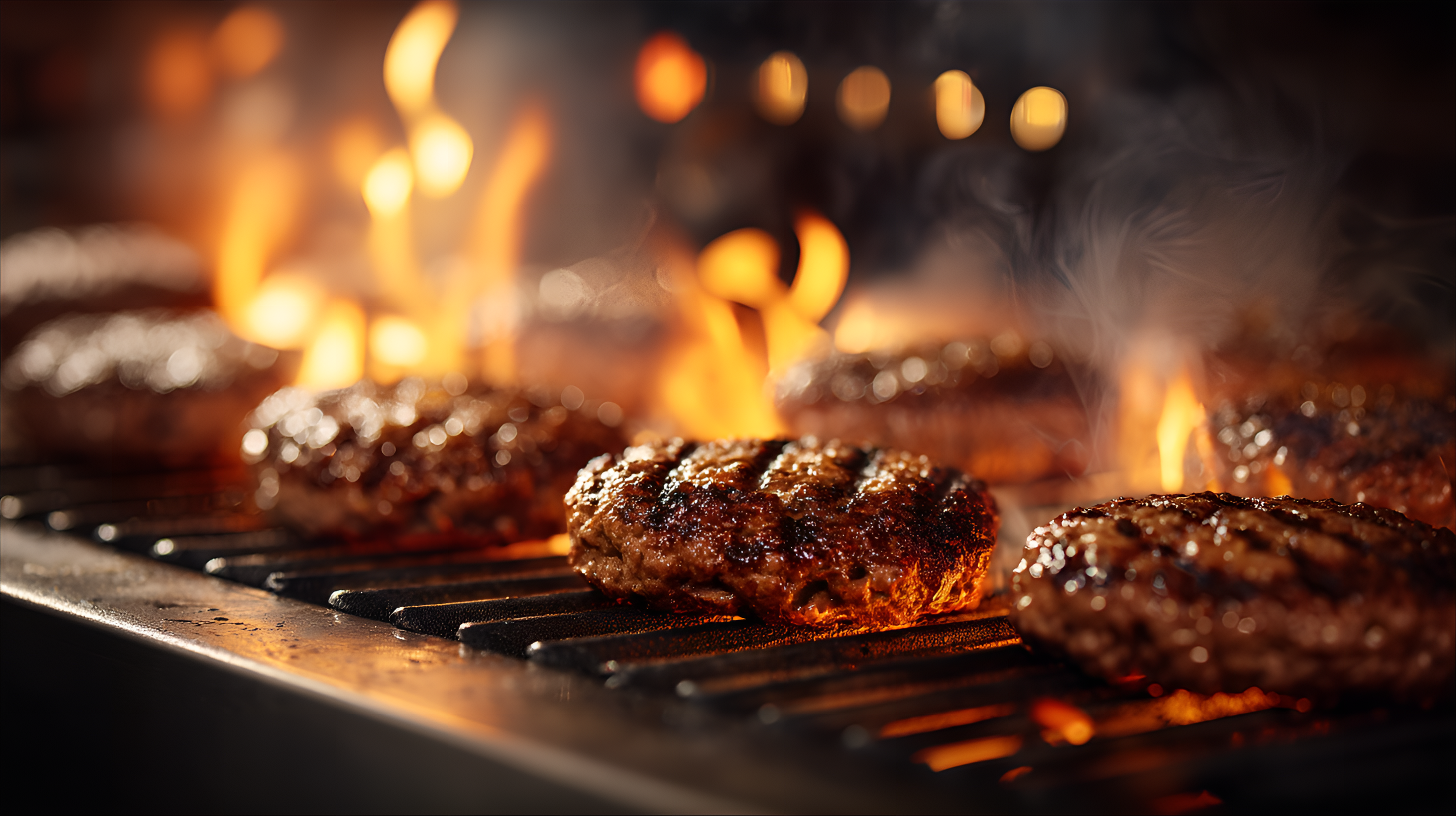AI generated: Midjourney prompt: Close-up view of several hamburger patties cooking... (Midjourney - Portraits)