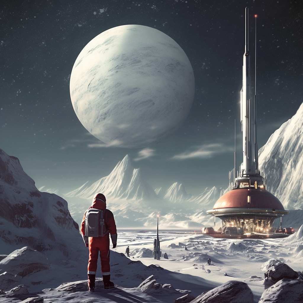 AI generated: Midjourney prompt: first landing on europa moon (Midjourney - Landscapes)
