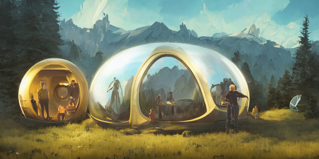 Stable Diffusion prompt: cabela's tent sci - fi retro fut...