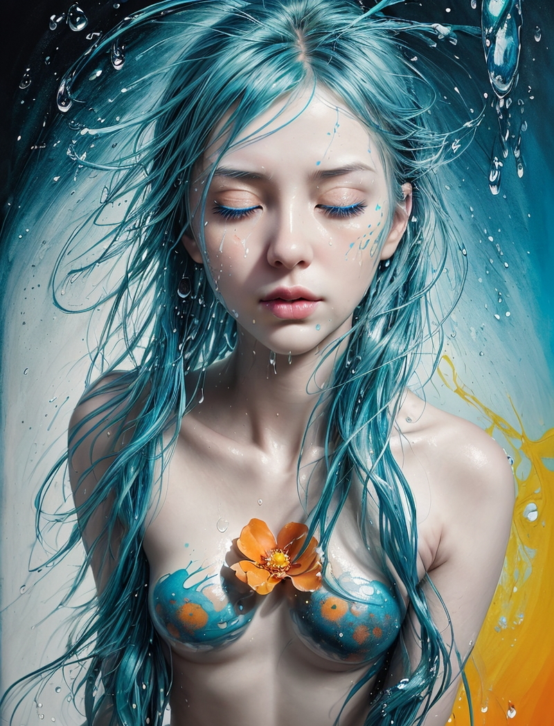 AI generated: Stable Diffusion prompt: A girl with closed eyes and blue hair, depicted in... (Stable Diffusion - Portraits)