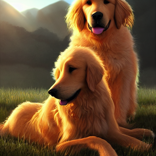 Stable Diffusion prompt: two colossal fluffy golden retri...