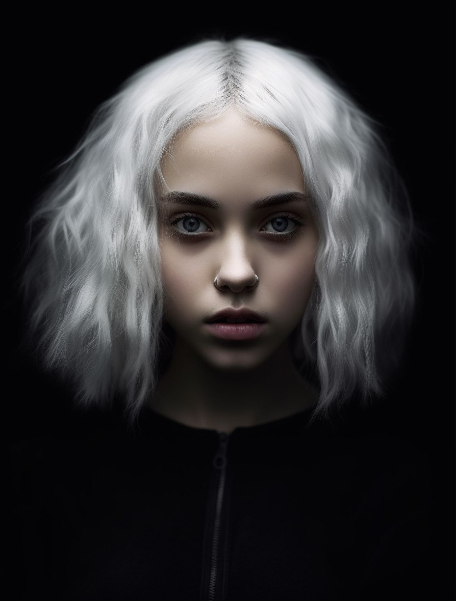 Midjourney prompt: hair, sombre mood, unusually unique beauty, portra... - Midjourney