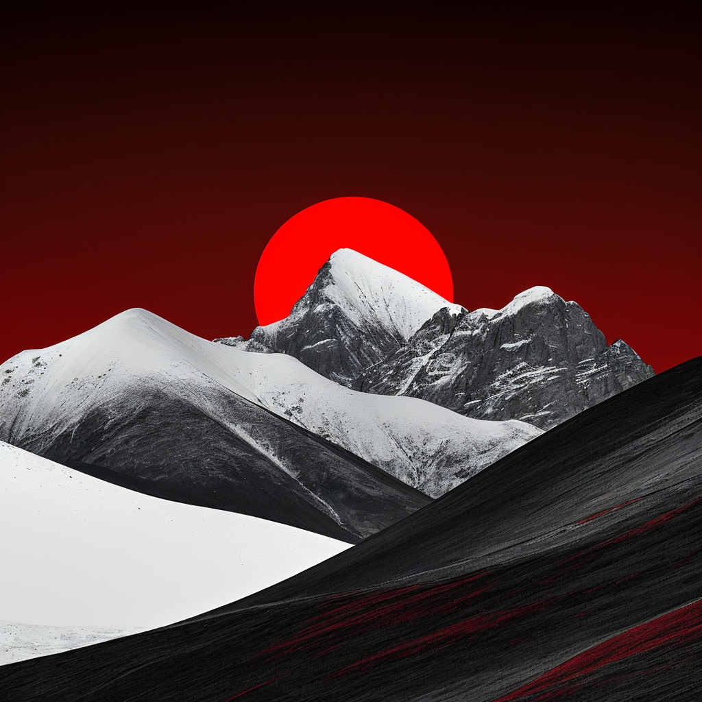 صورة مولدة بالذكاء الاصطناعي: Stable Diffusion prompt: Snowy mountains surrounded by symmetry, in the cen... (نموذج Stable Diffusion - مناظر طبيعية)