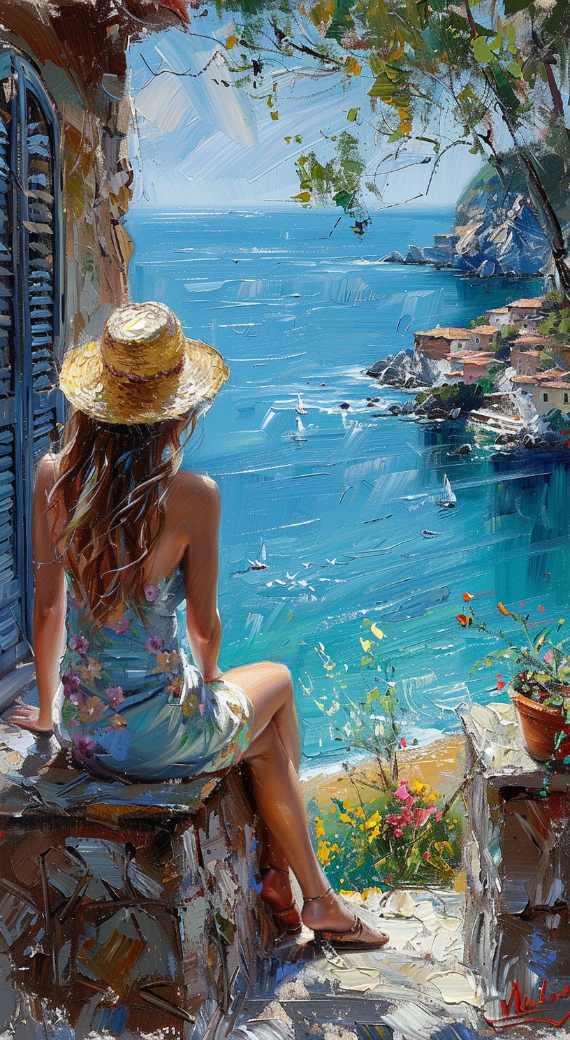 Midjourney prompt: Impressionist painting of a woman in a summer dres... - Midjourney