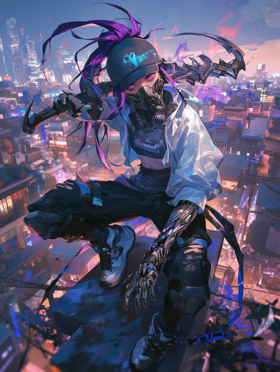 Midjourney prompt: akali from league of legends, in the style of cybe... - Midjourney