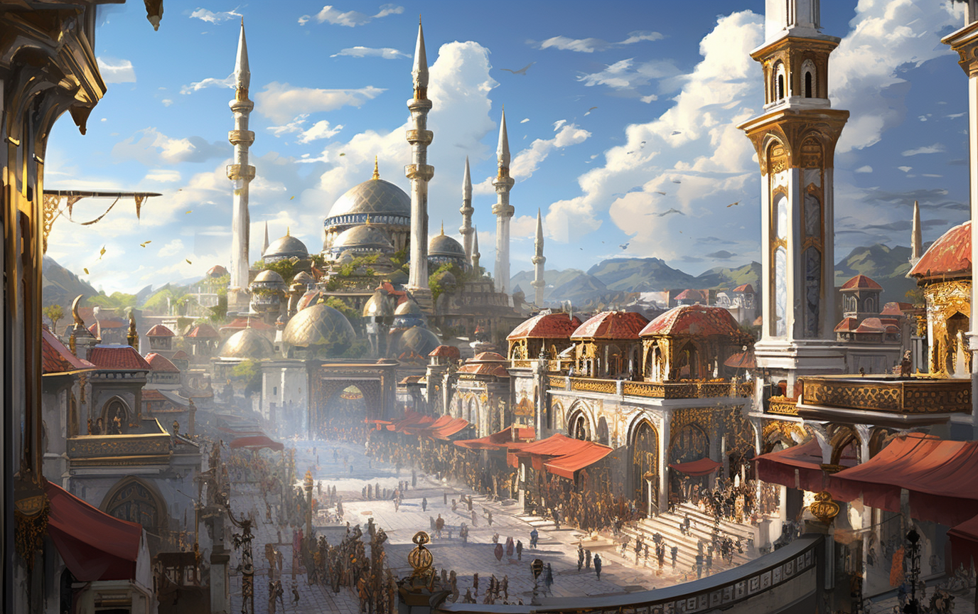 Midjourney prompt: A concept art painting of the cityscape of Top�Ann... - Midjourney