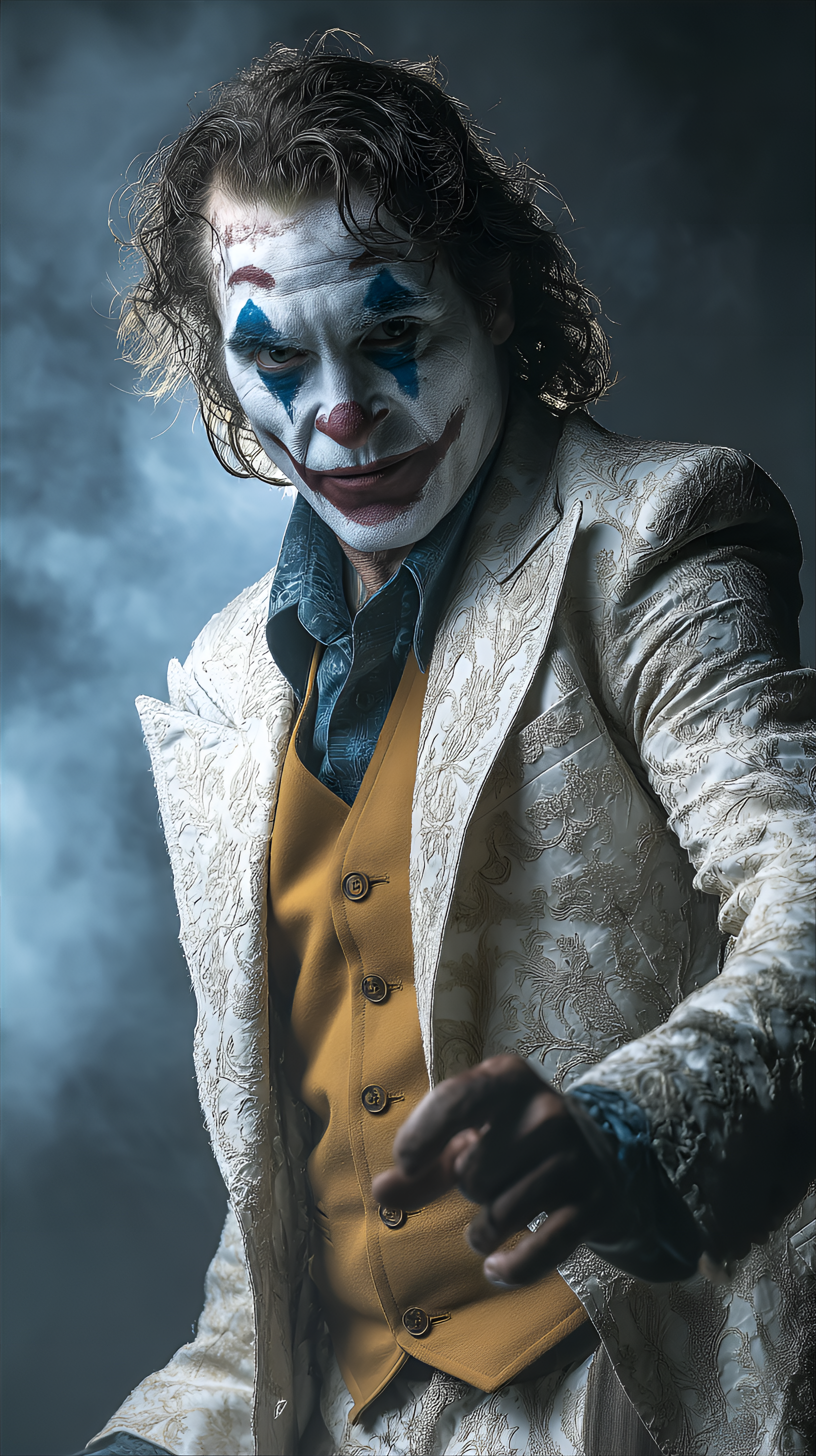 Midjourney prompt: man, likely in his 30s, portraying the Joker chara... - Midjourney