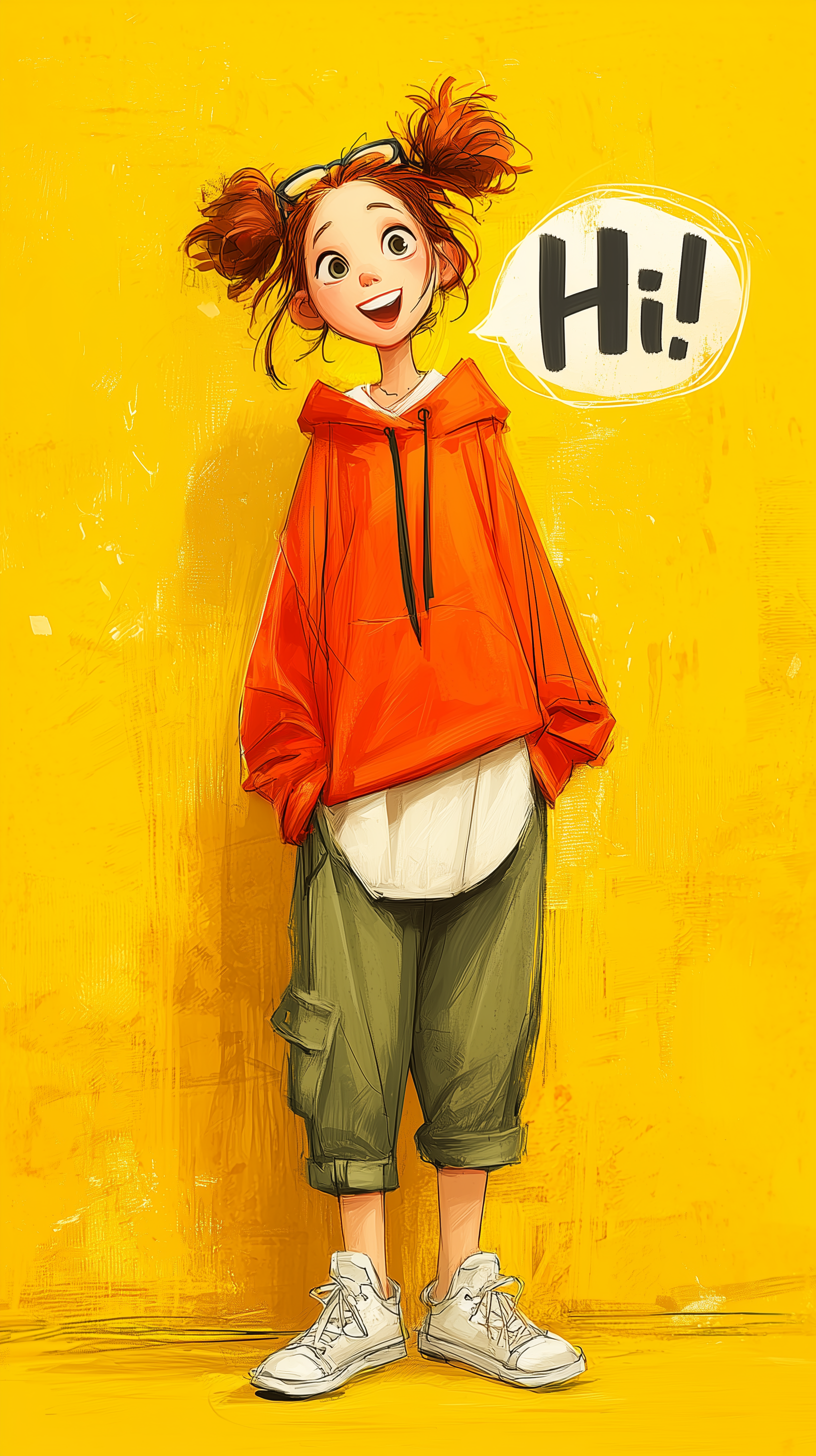 صورة مولدة بالذكاء الاصطناعي: Midjourney prompt: humorous illustration, front full-body of cute gir... (نموذج Midjourney - صور شخصية)