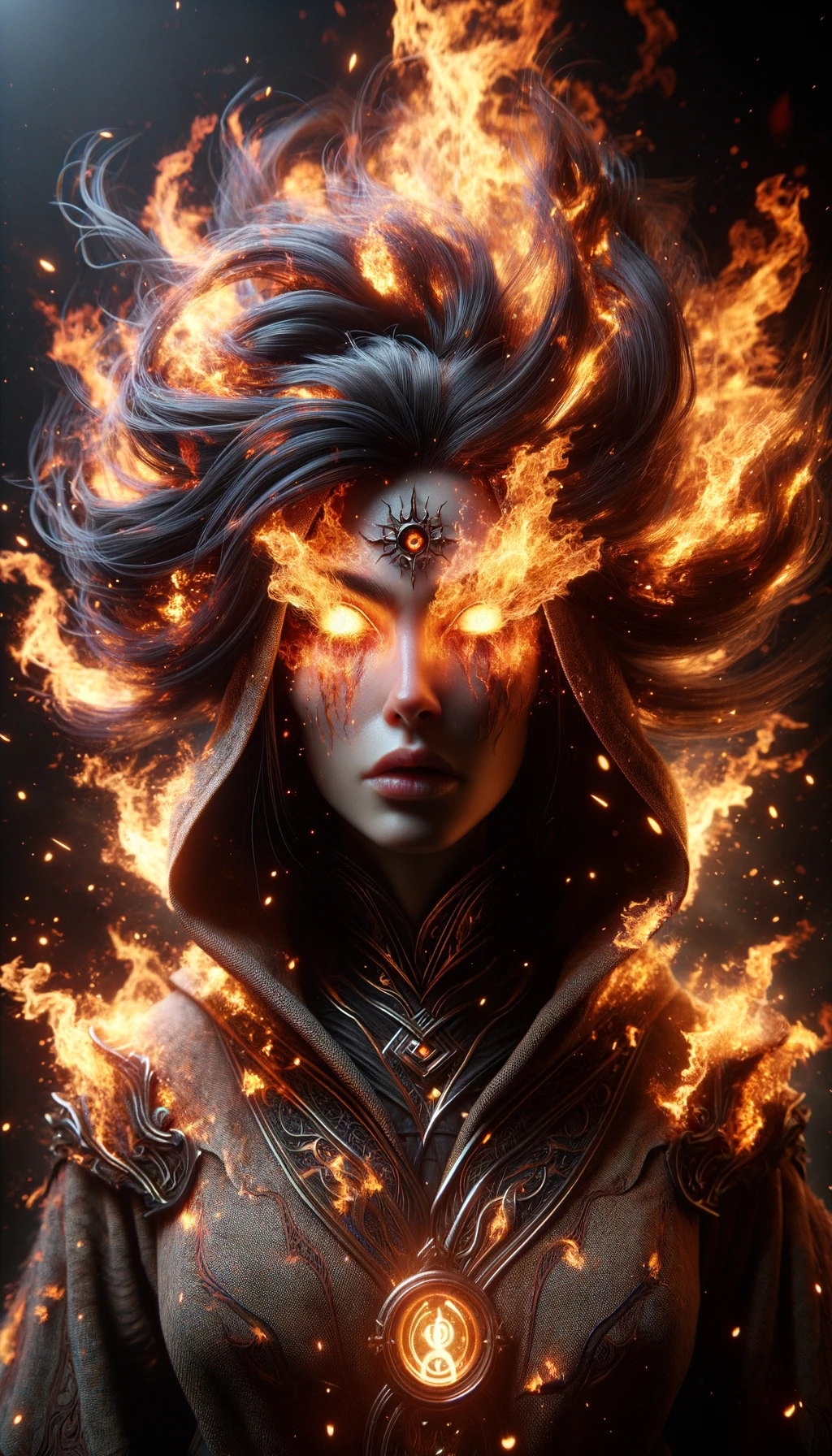 AI generated: Almighty Fire Sorceress (DALL·E - Character Design)