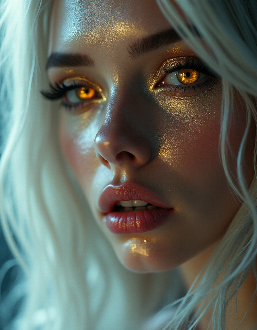 FLUX prompt: a woman with reflective mirrored skin like polishe... - FLUX