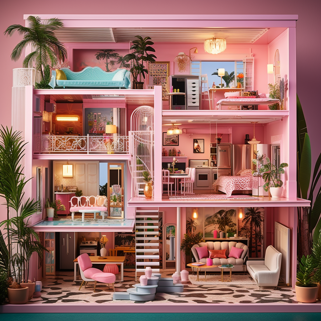 AI generated: Midjourney prompt: Barbie Dream House (Midjourney - Architecture)