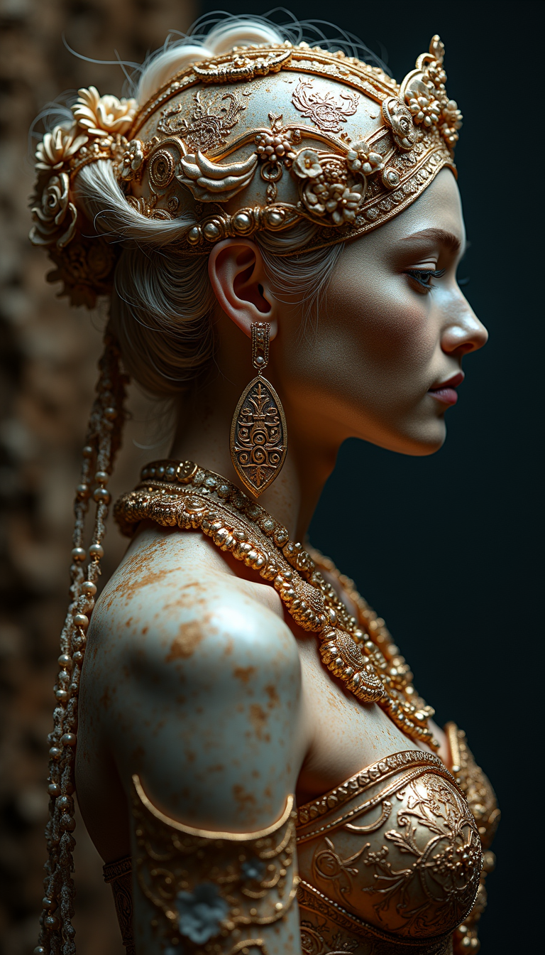 FLUX prompt: A profile portrait of a woman wearing ornate golde... - FLUX