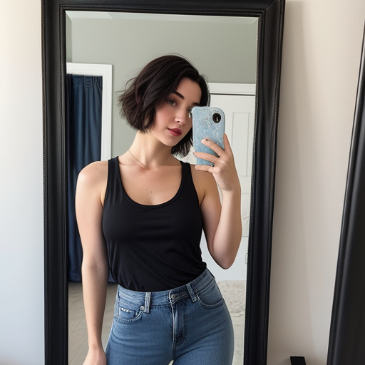 AI generated: Realistic Vision V2.0 prompt: a dark short haired beautiful pale girl takin a mi... (Realistic Vision V2.0 - Photography)
