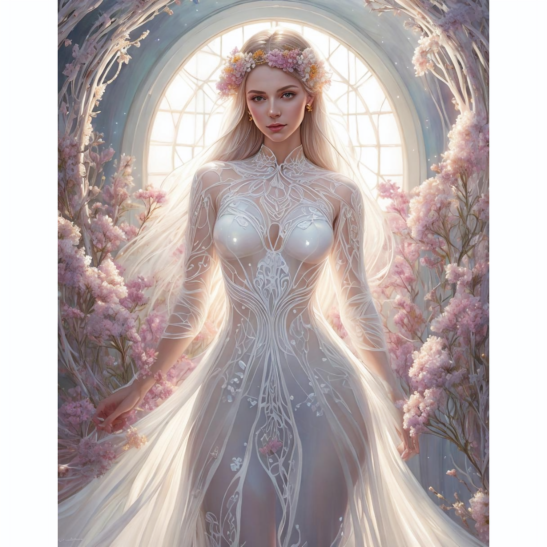 Stable Diffusion prompt: painting of woman in light white...
