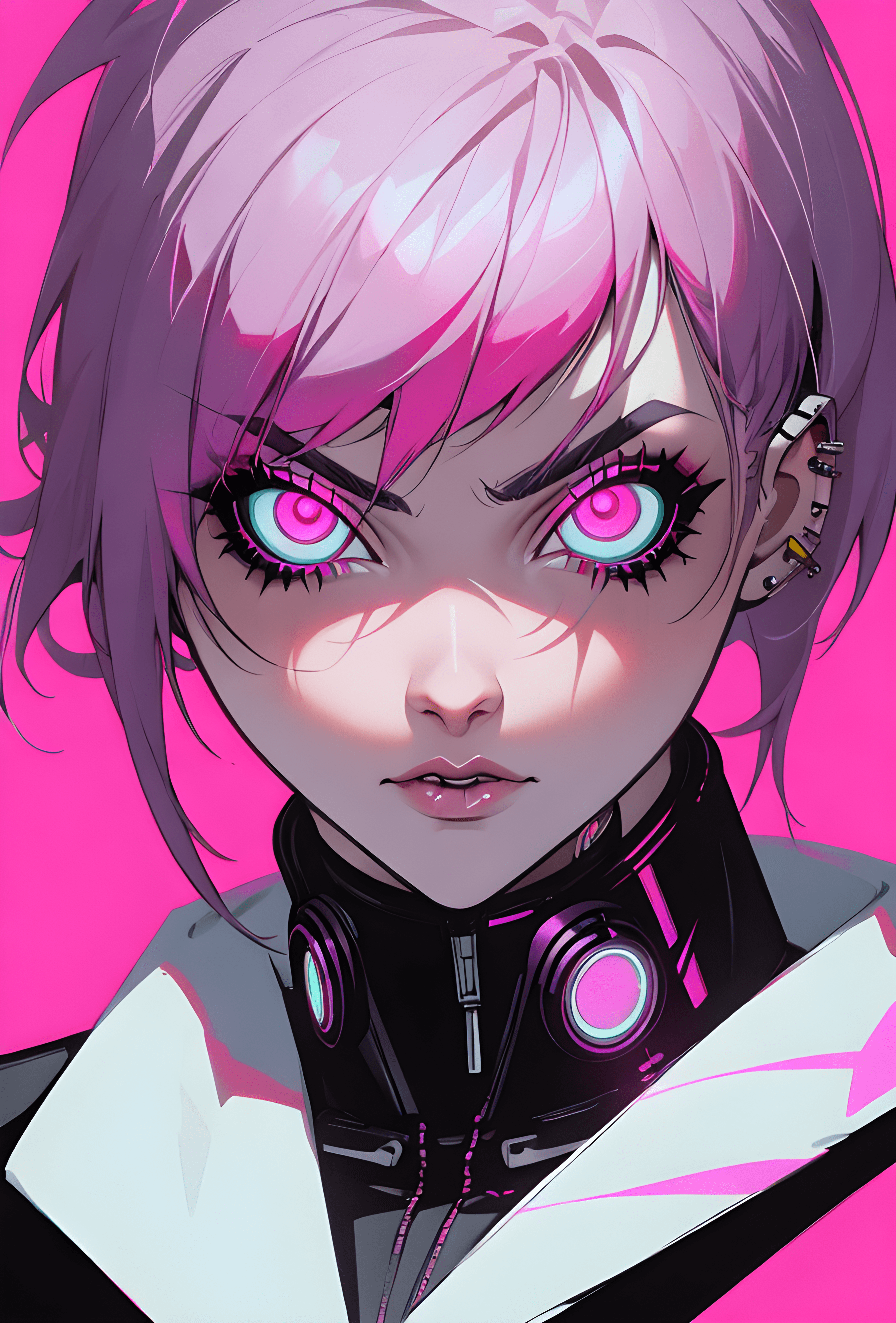 صورة مولدة بالذكاء الاصطناعي: Counterfeit-V2.5 prompt: a close up of a person with pink hair, cyberpunk a... (نموذج Counterfeit-V2.5 - أنمي)