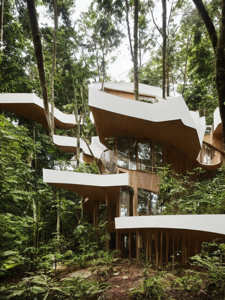 Stable Diffusion prompt: A beautiful house in tropical mo...