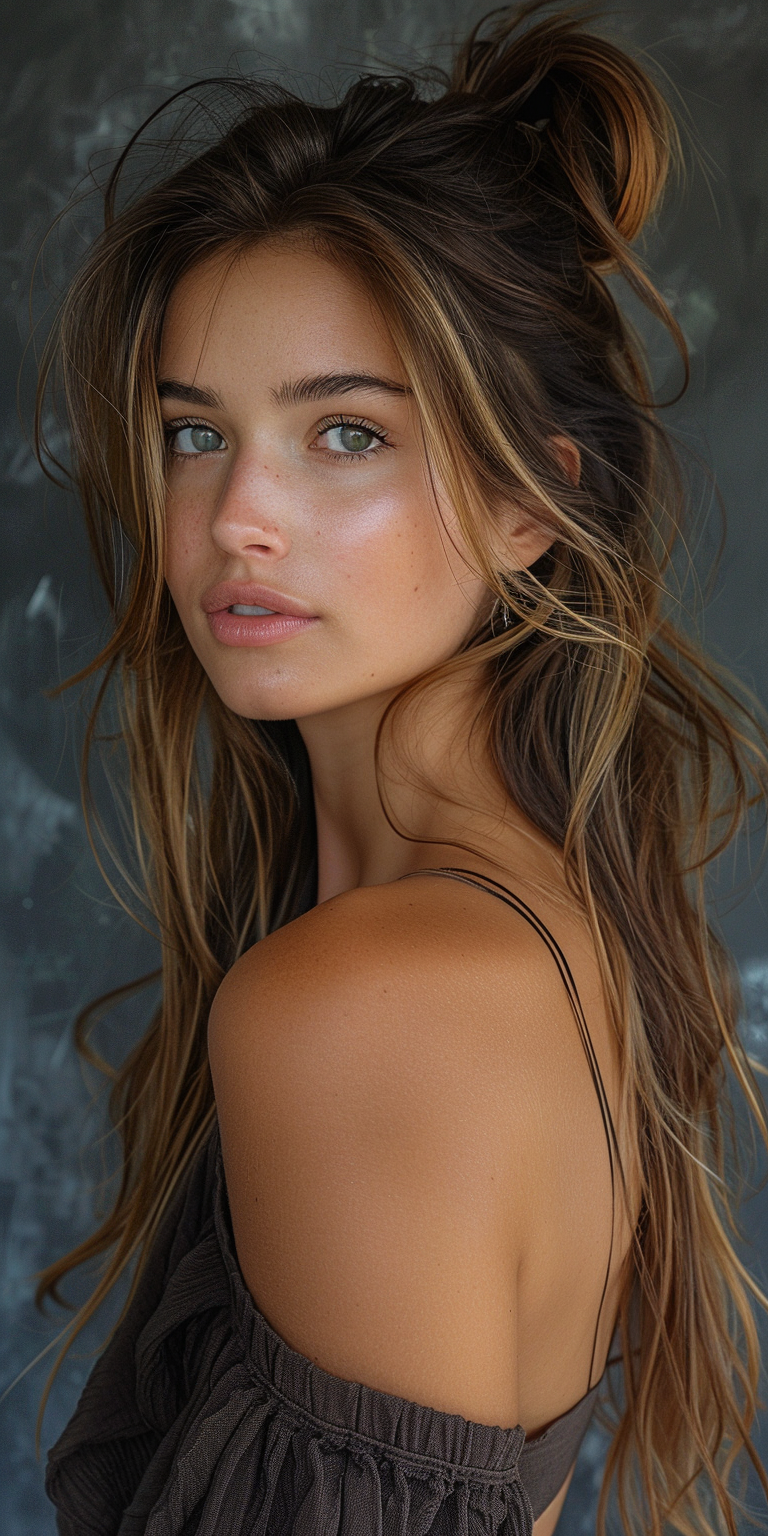 Midjourney prompt: celebrity portrait of a beautiful woman with long ... - Midjourney
