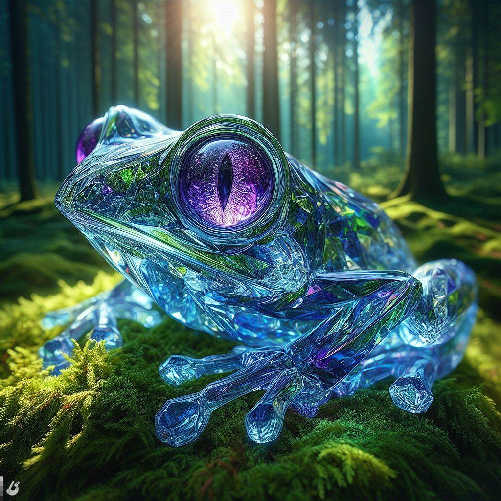 صورة مولدة بالذكاء الاصطناعي: DALL·E prompt: In a surreal forest clearing, imagine a radiant cr... (نموذج DALL·E - فن مفاهيمي)