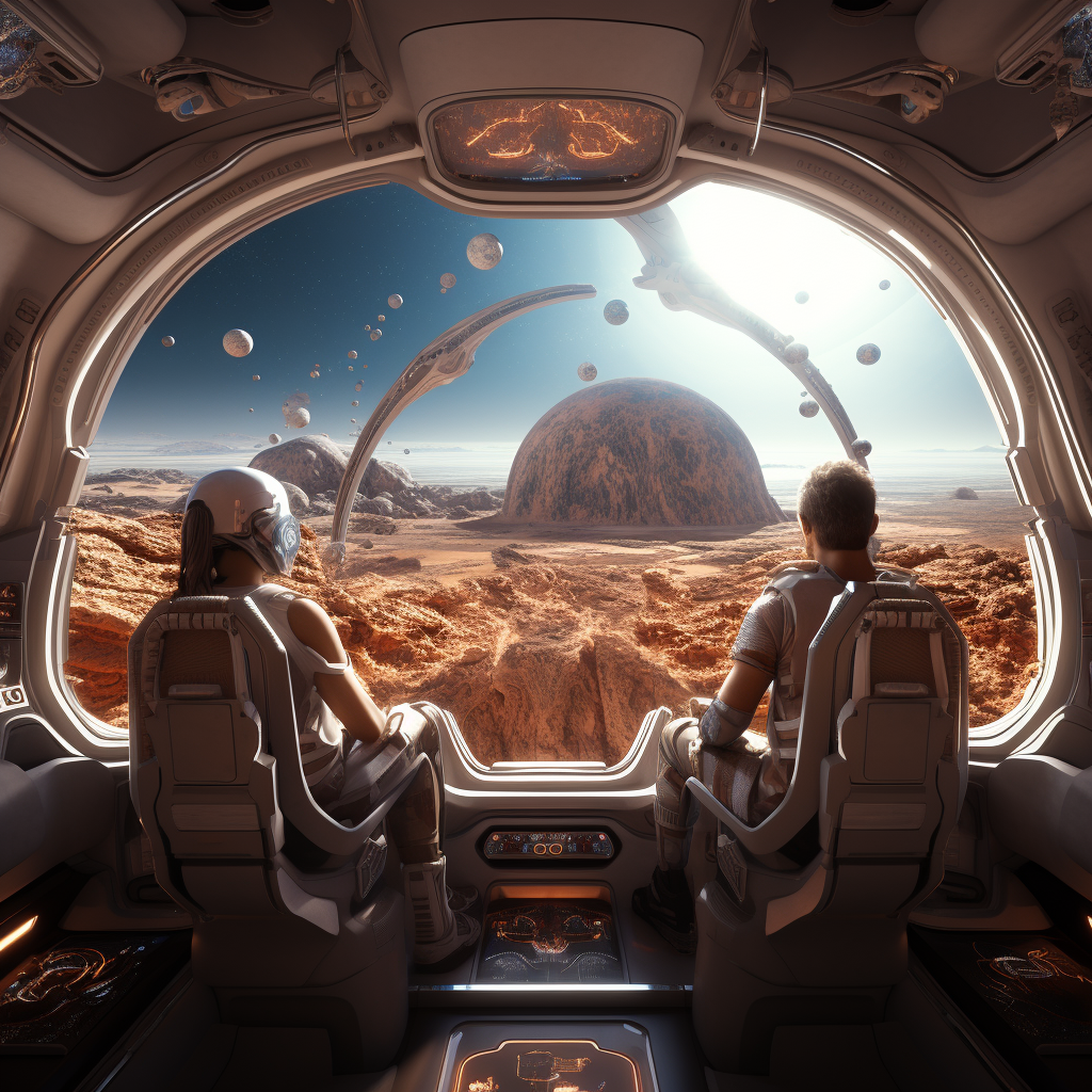 AI generated: Midjourney prompt: general view of the interior of a spaceship with s... (Midjourney - Concept Art)