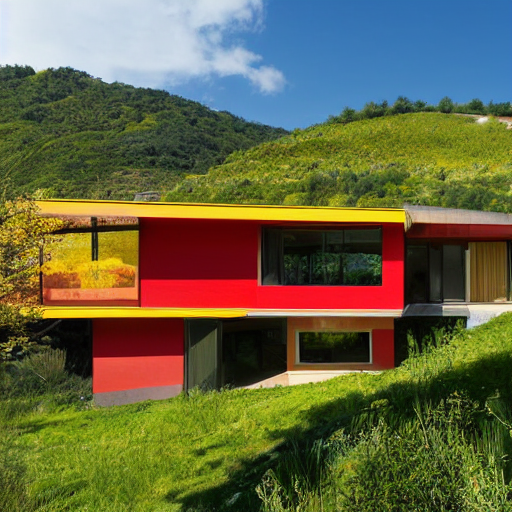 Stable Diffusion prompt: House on a hillside, organic arc...