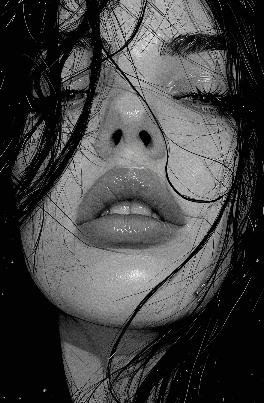 صورة مولدة بالذكاء الاصطناعي: Midjourney prompt: art print of a woman with long black hair, in the ... (نموذج Midjourney - صور شخصية)