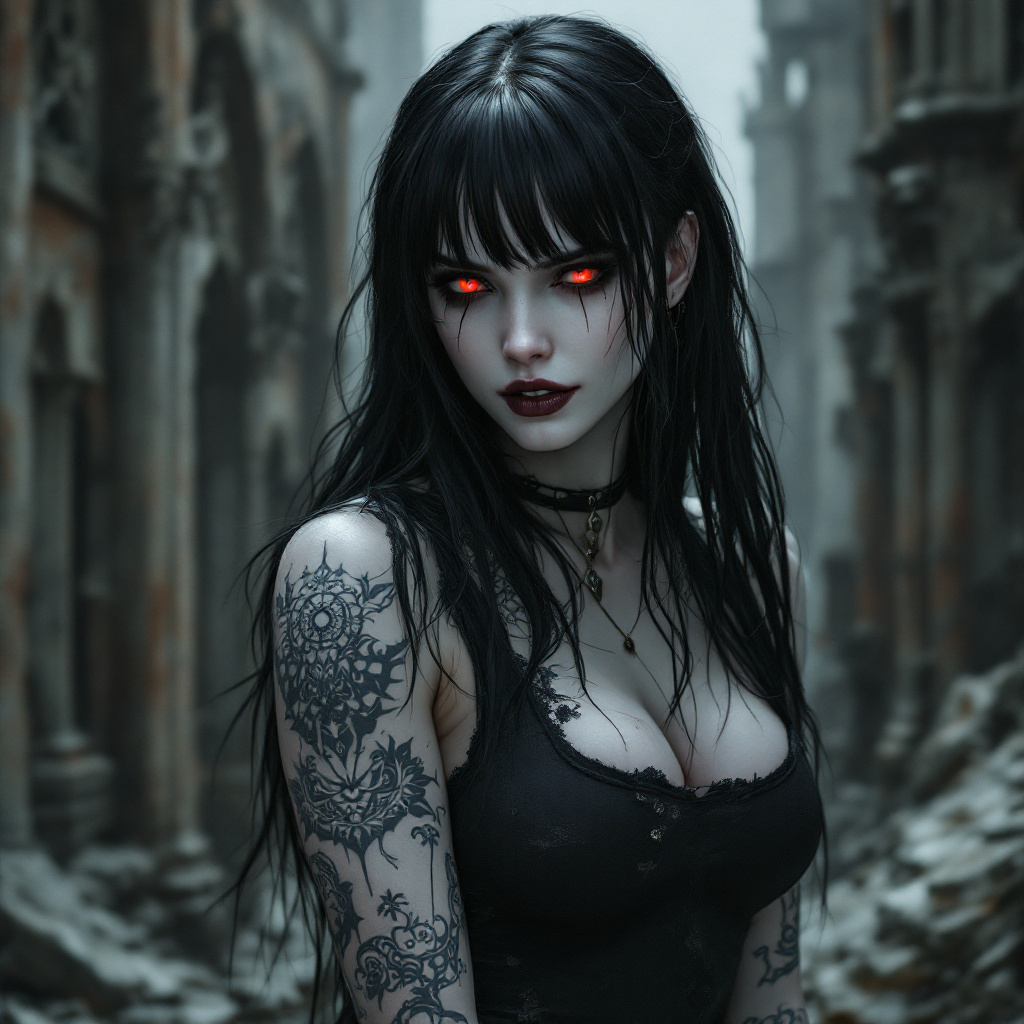 صورة مولدة بالذكاء الاصطناعي: FLUX prompt: A hyper-realistic portrait of a 28yo goth woman wi... (نموذج FLUX - عمارة وتصميم)