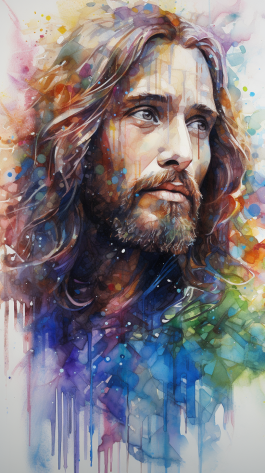 صورة مولدة بالذكاء الاصطناعي: Midjourney prompt: Jesus Christ in watercolor style, very colorful, i... (نموذج Midjourney - تصوير فوتوغرافي)