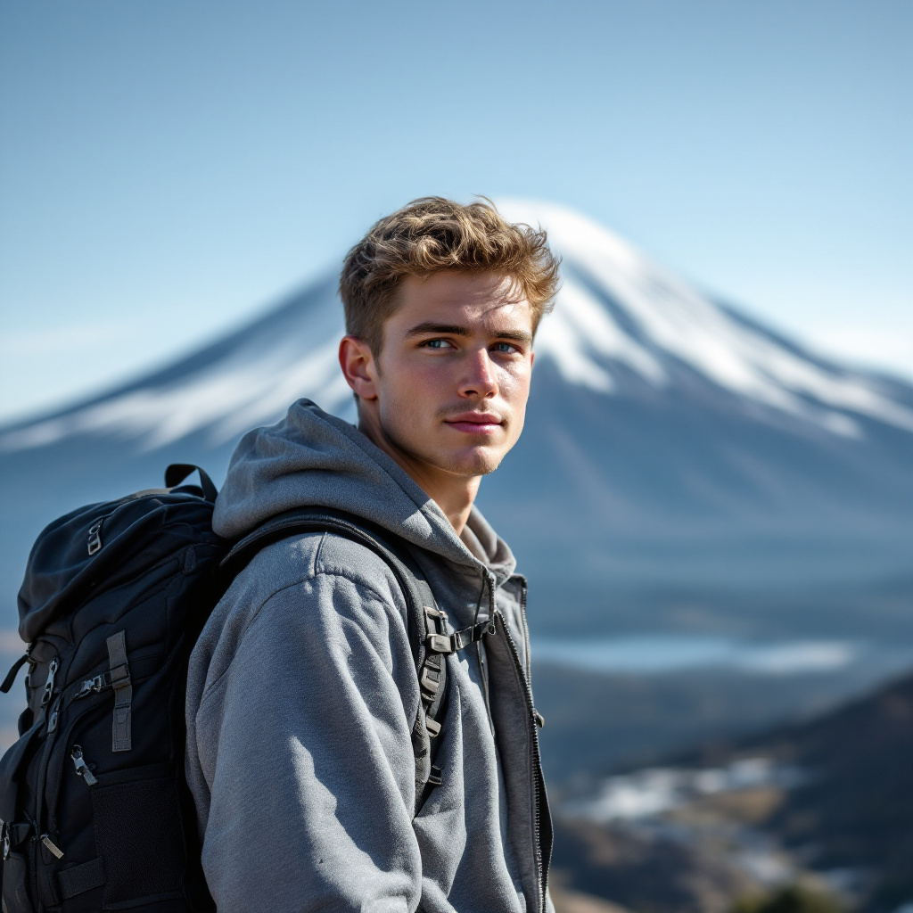 AI generated: FLUX prompt: An 18-year-old white man standing with a backpack.... (FLUX - Portraits)