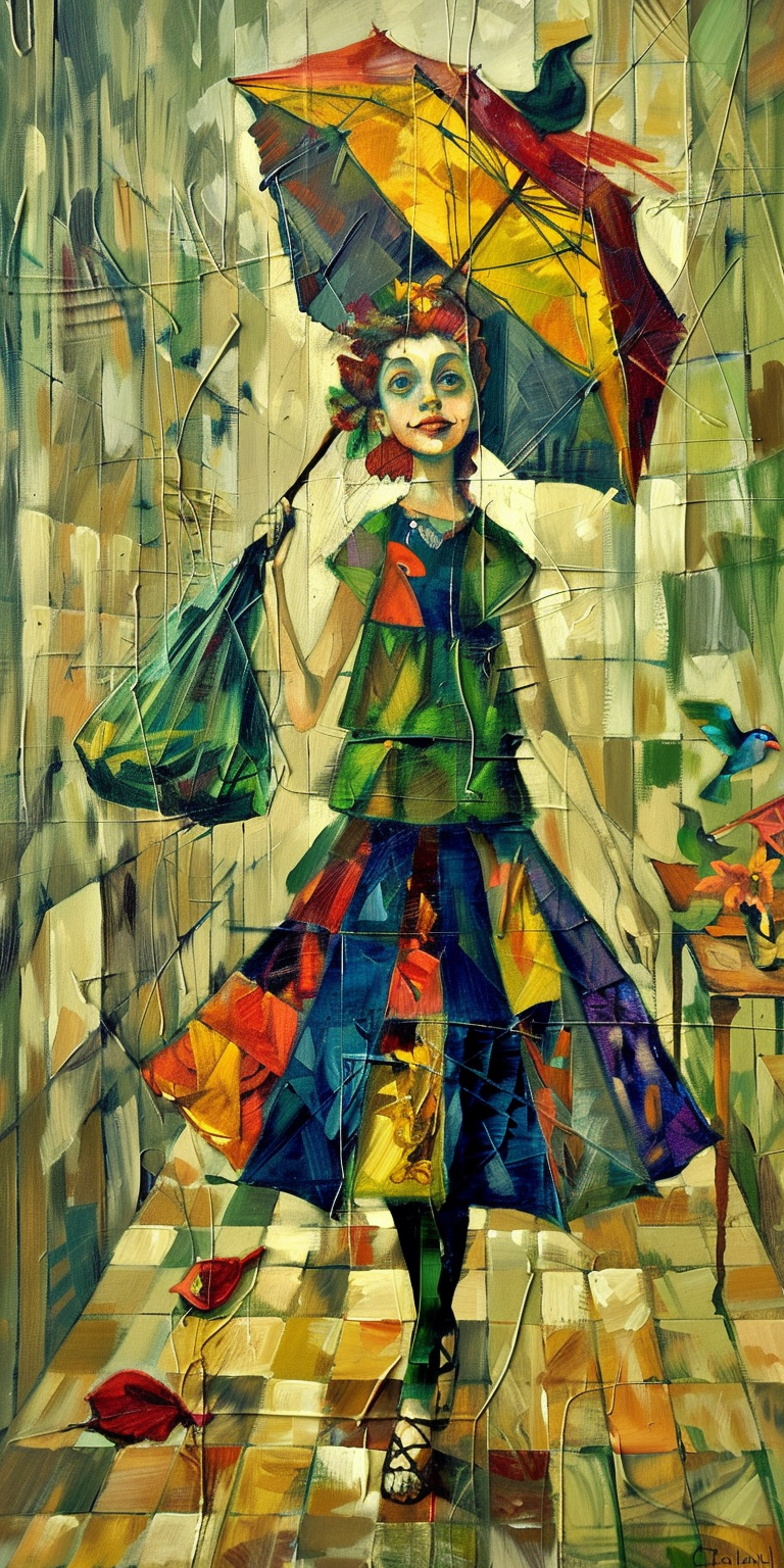 Midjourney prompt: abstract painting of a beautiful girl, in the styl... - Midjourney