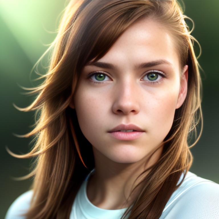 Stable Diffusion prompt: One young woman with light brown...