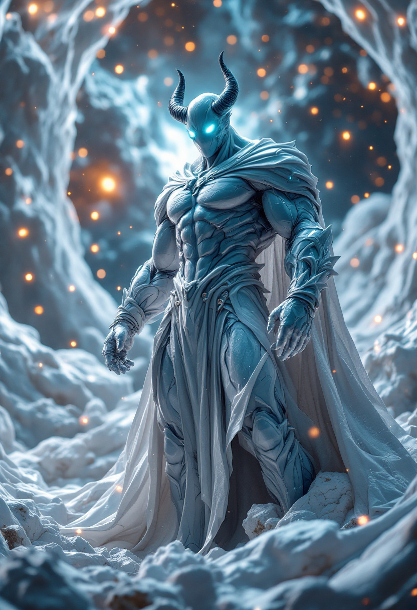 صورة مولدة بالذكاء الاصطناعي: FLUX prompt: God of Plastic, full-body, Etherial, muscular, No ... (نموذج FLUX - فن ثلاثي الأبعاد)