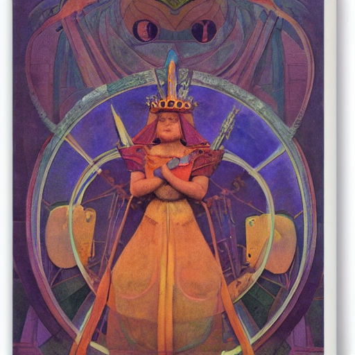 Stable Diffusion prompt: the little robot queen in her re...