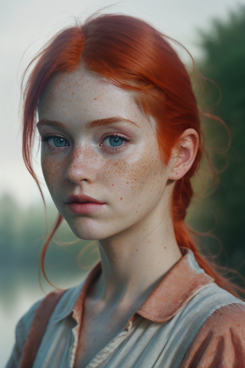 Stable Diffusion prompt: close up photo of a red haired w...