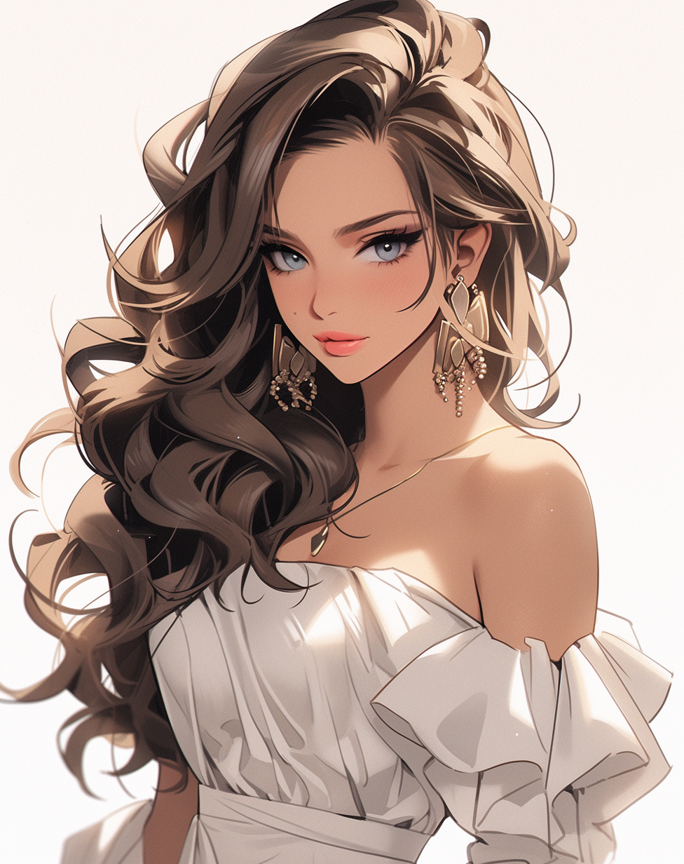 Midjourney prompt: drawing of a beautiful young woman in white, in th... - Midjourney