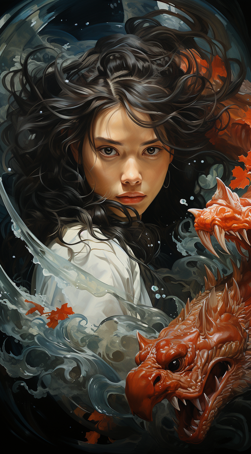 صورة مولدة بالذكاء الاصطناعي: Midjourney prompt: water dragon painting, in the style of ayami kojim... (نموذج Midjourney - فن مفاهيمي)