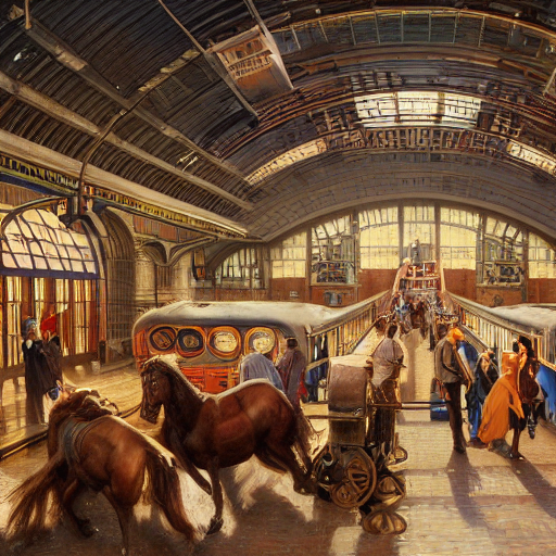Stable Diffusion prompt: portrait of a train station that...
