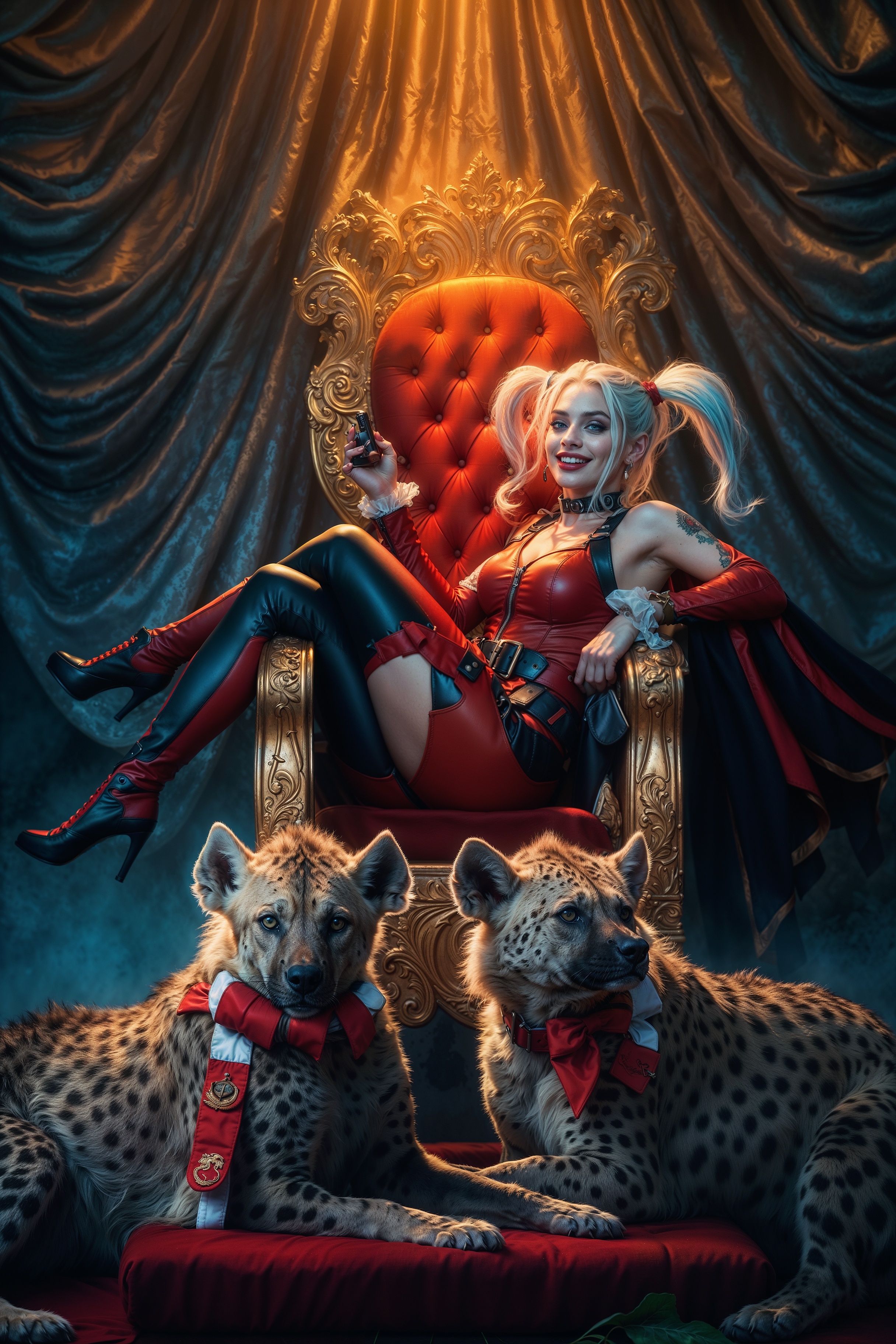 AI generated: Harley Quinn & her loyal Hyenas (Stable Diffusion - Photography)