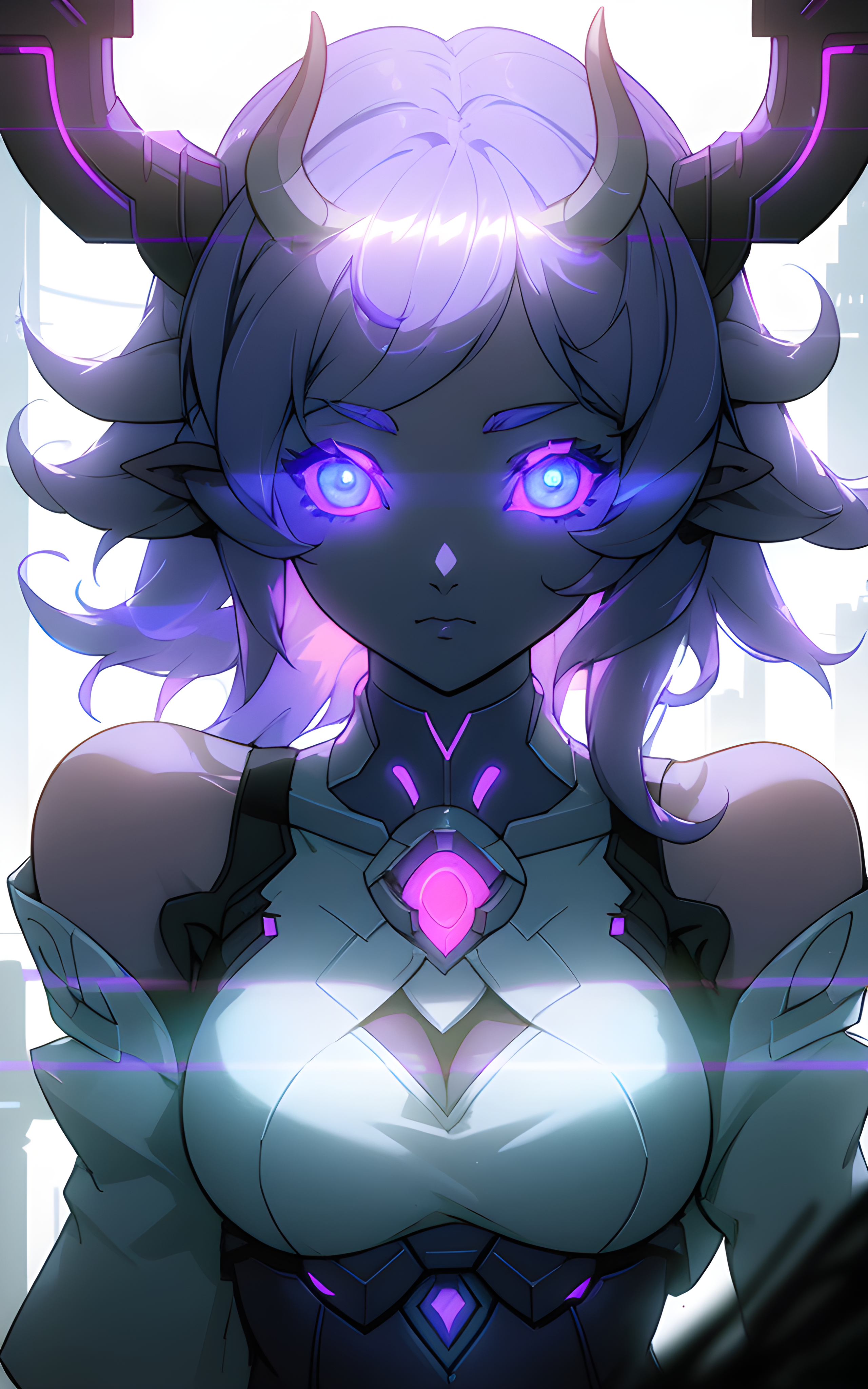 صورة مولدة بالذكاء الاصطناعي: Counterfeit-V2.5 prompt: a gorgeous draenei girl over a future cityscape, d... (نموذج Counterfeit-V2.5 - أنمي)