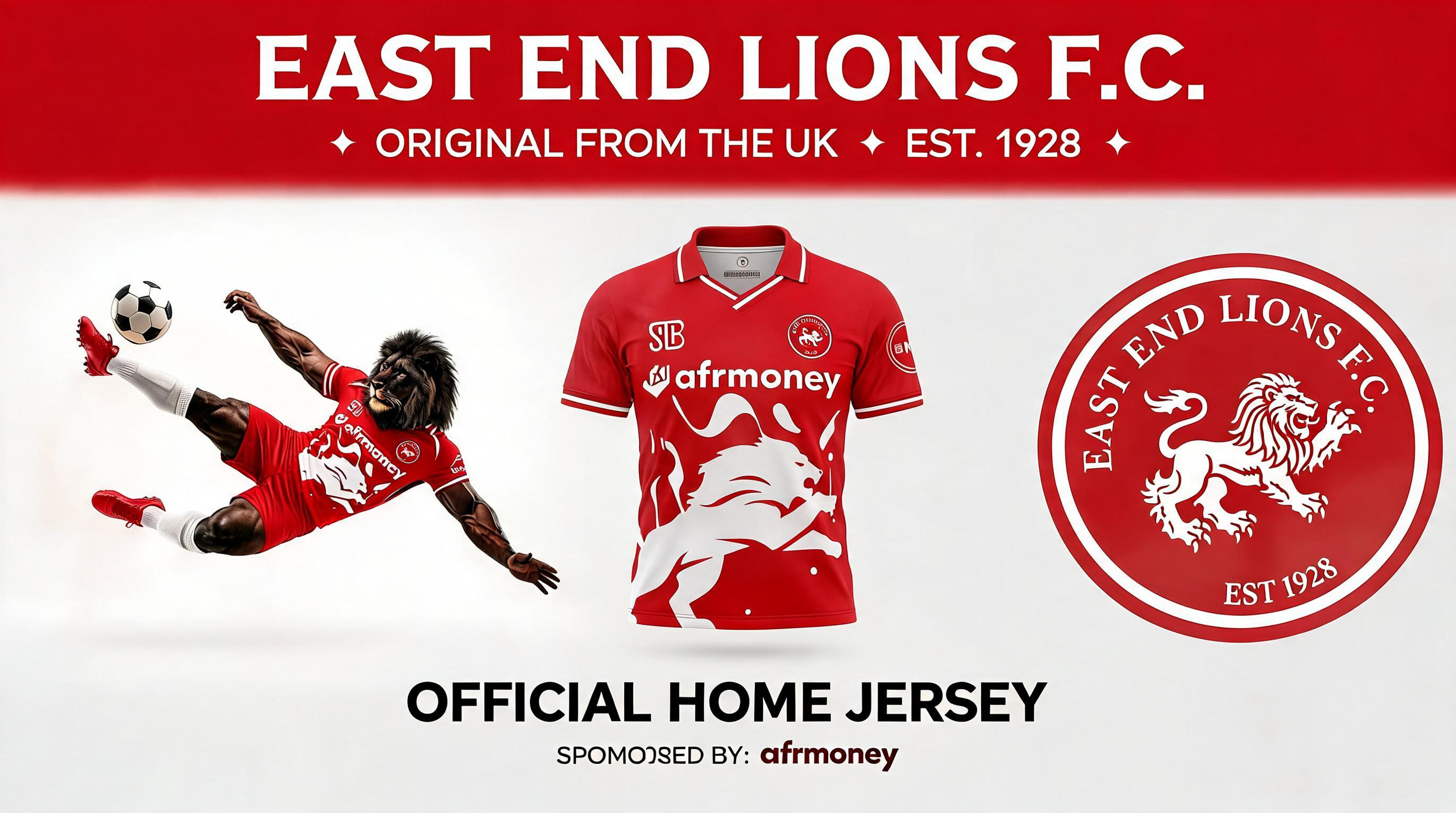 صورة مولدة بالذكاء الاصطناعي: Seedream 5 prompt: 100% Original from the UK . East End Lions Jersey ... (نموذج Seedream 5 - فن مفاهيمي)
