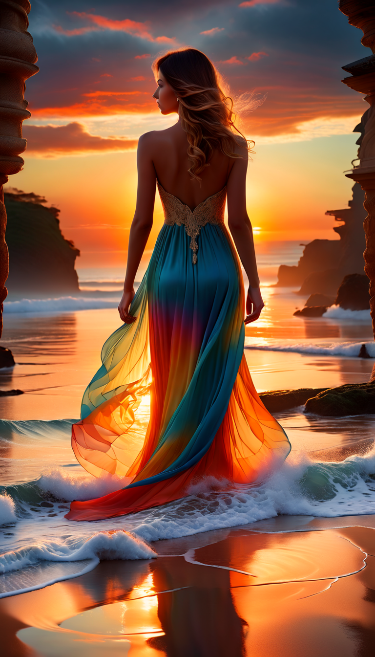 AI generated: Stable Diffusion prompt: The image features a woman standing in the beach, ... (Stable Diffusion - Photography)