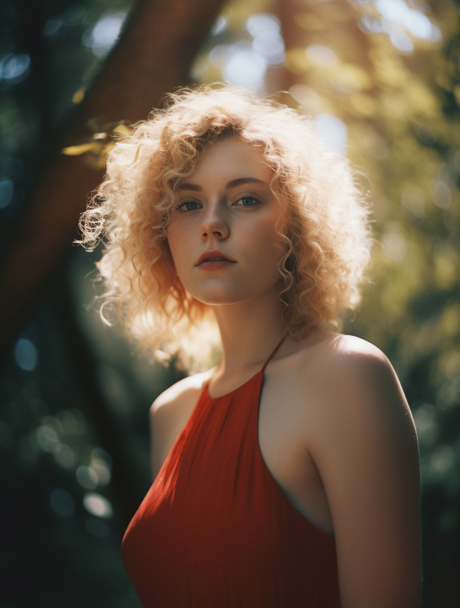 AI generated: Midjourney prompt: a woman in a red tank top standing in front of a t... (Midjourney - Photography)