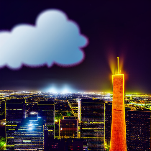 Funko Diffusion prompt: Tower in a megacity, landmark, re...