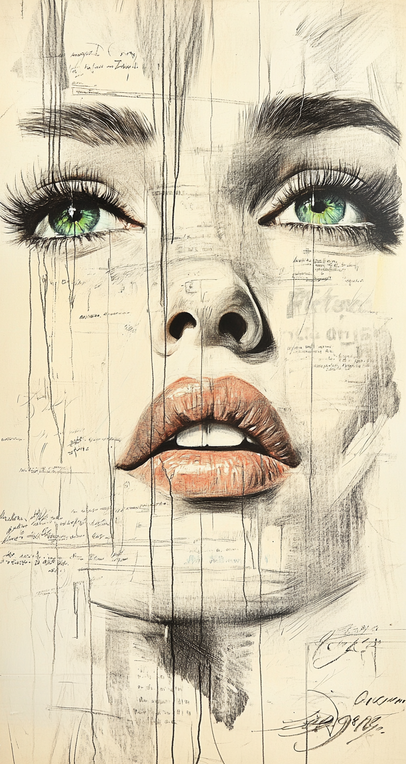 AI generated: Midjourney prompt: An expressionist charcoal sketch, a stunning woman... (Midjourney - Portraits)
