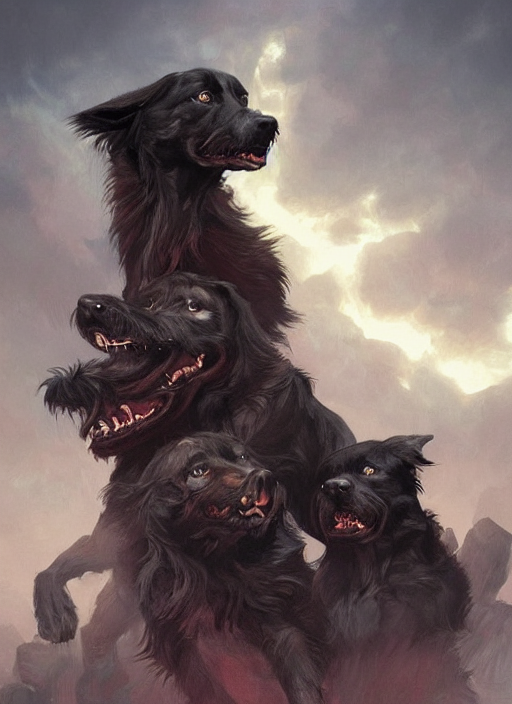 Stable Diffusion prompt: cerberus three headed dog of the...
