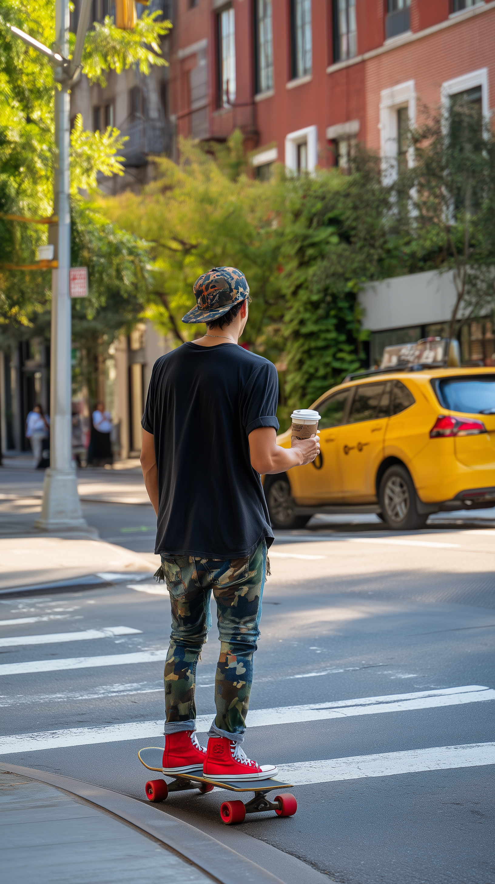 AI generated: Midjourney prompt: snapshot, candid urban scene, rear full-body compo... (Midjourney - Food & Drink)