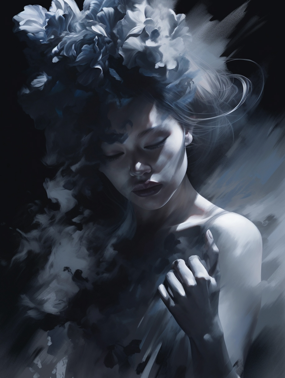 AI generated: Midjourney prompt: 3 d, white and black smoke, sun rays, confident fa... (Midjourney - Fashion)